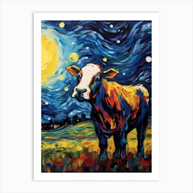 Colorful Cow, Vincent Van Gogh Inspired Art Print