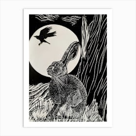 Full Moon Linocut Art Print
