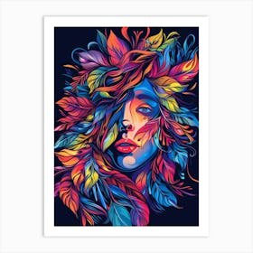 Colorful Woman With Feathers Art Print