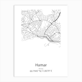 Hamar,Norway Minimalist Map Art Print