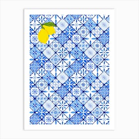 Blue And White Tile Pattern Art Print