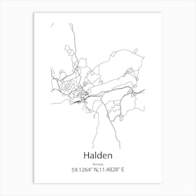 Halden,Norway Minimalist Map Art Print