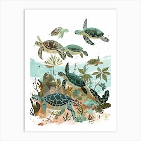 Sea Turtle Underwater Illustration Watercolour 3 Art Print