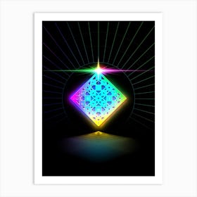 Neon Geometric Glyph in Candy Blue and Pink with Rainbow Sparkle on Black n.0290 Art Print