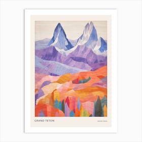 Grand Teton United States 2 Colourful Mountain Illustration Poster Art Print