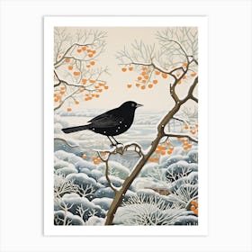 Winter Bird Painting Blackbird 2 Art Print