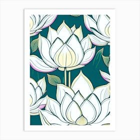 Lotus Flower Repeat Pattern Minimal Line Drawing 1 Affiche