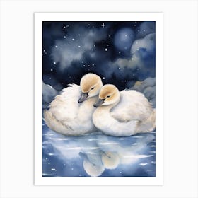 Baby Swan Sleeping In The Clouds Art Print