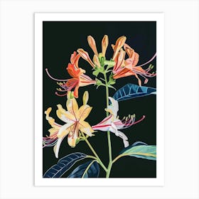 Neon Flowers On Black Honeysuckle 1 Art Print