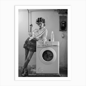 Woman With A Washing Machine Art Print