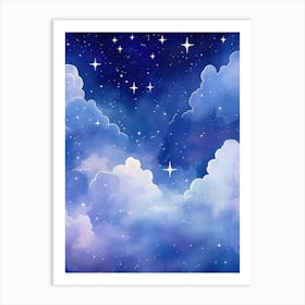 Watercolor Sky With Stars And Clouds Art Print