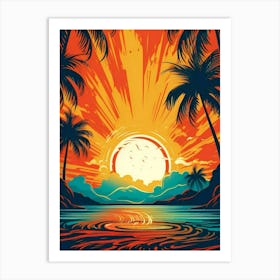 Sunset With Palm Trees Art Print