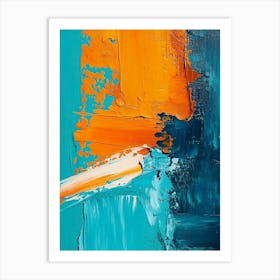 Abstract Vibrant Orange And Cyan Brushstrokes Art Print