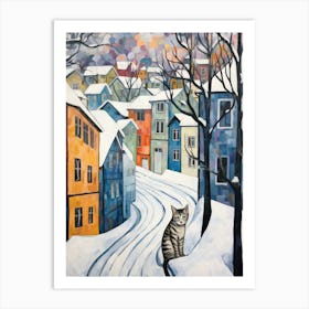Cat In The Streets Of Troms   Norway With Snow 3 Art Print