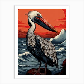 Pelican Animal Drawing In The Style Of Ukiyo E 2 Art Print