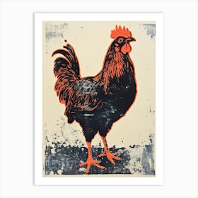 Chicken, Woodblock Animal  Drawing 3 Art Print