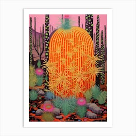 Mexican Style Cactus Illustration Golden Barrel Cactus 1 Art Print