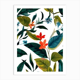 Seamless Pattern With Flowers And Leaves Art Print