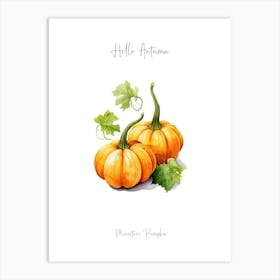 Hello Autumn Miniature Pumpkin Watercolour Illustration 1 Art Print