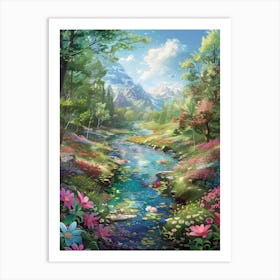 Colourful Fantasy World Along A River Art Print