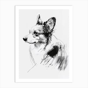 Corgi Dog Charcoal Line 4 Art Print