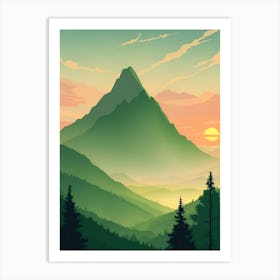 Misty Mountains Vertical Composition In Green Tone 144 Art Print