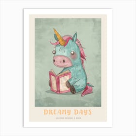 Pastel Storybook Style Unicorn Reading A Book 4 Poster Art Print