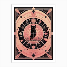 The Wheel Of Fortune Tarot Card, Black Cat In Pink 3 Art Print