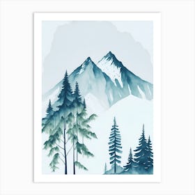 Mountain And Forest In Minimalist Watercolor Vertical Composition 96 Art Print