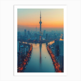 Shanghai City At Dusk Art Print