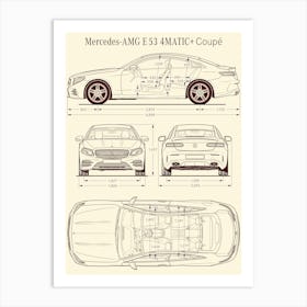 Mercedes Benz AMG E 53 4Matic Plus Coupe 2020 car blueprint Art Print