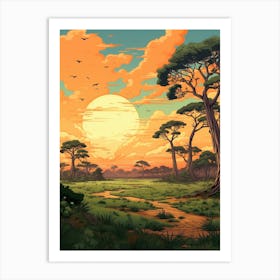 Savanna Landscape Pixel Art 3 Art Print