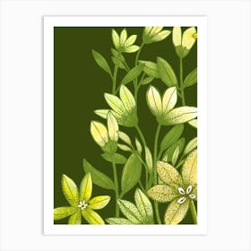 Yellow Flowers On Green Botanical Art Art Print