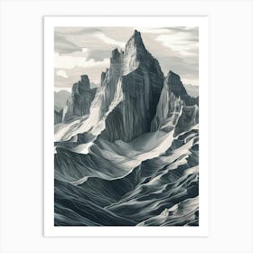 Majestic Mountain Range with Jagged Peaks and Sweeping Valleys 1 Art Print