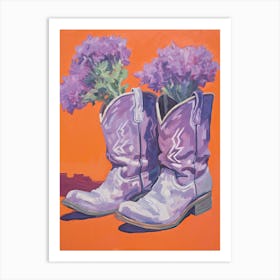 A Painting Of Cowboy Boots With Purple Lilac Flowers, Fauvist Style, Still Life 5 Art Print