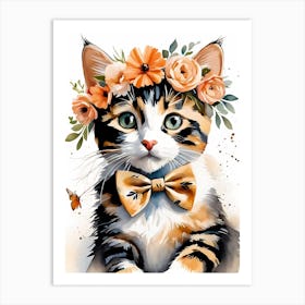 Calico Kitten Wall Art Print With Floral Crown Girls Bedroom Decor (32)  Art Print