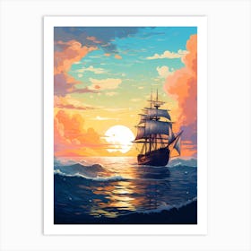 Sailing Ship At Sunset 2 Art Print