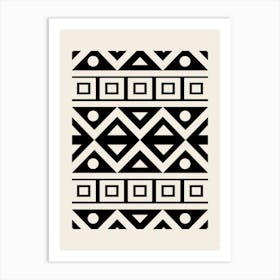 Abstract Black Beige Geometric African Tribal Pattern, Mud Cloth, Neutral Boho 1 Art Print