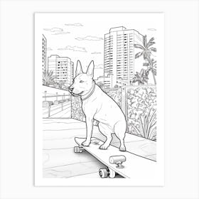 Bull Terrier Dog Skateboarding Line Art 3 Art Print