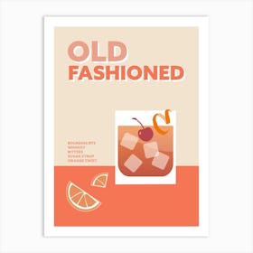 Old Fashioned Cocktail Retro Colourful Orange Wall Art Print