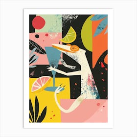 Lizard Drinking A Cocktail Modern Abstract Illustration 3 Art Print