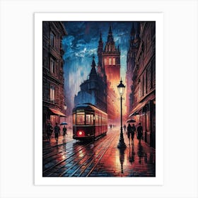 Old Town At Night Art Print