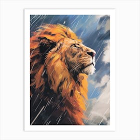 An African Lion Facing A Storm Acrylic Painting 2 Art Print