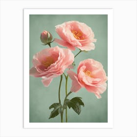 Pink Roses Flowers Acrylic Painting In Pastel Colours 6 Art Print