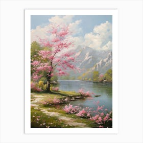 Cherry Blossoms By The Lake 1 Art Print