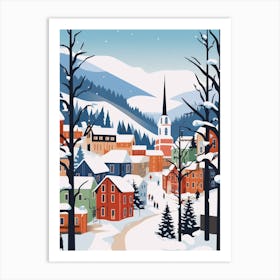 Retro Winter Illustration Bergen Norway 3 Art Print