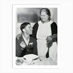 Joe Dimaggio Eating Spaghetti While His Mother Rosalie Looks On Art Print