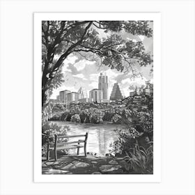 Mount Bonnell Austin Texas Black And White Drawing 3 Art Print