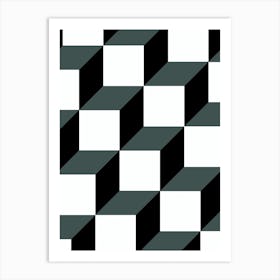 Black And White Checkered Cube Pattern Art Print