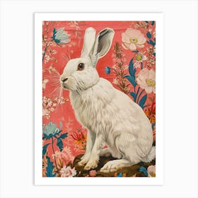 Floral Animal Painting Arctic Hare 2 Art Print